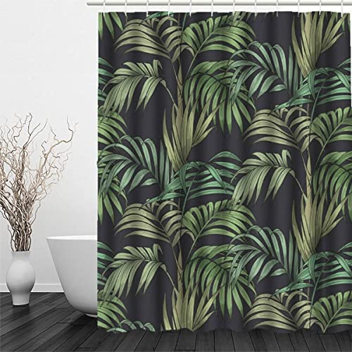 RFFLUX 3D Palmenblätter Polyester Duschvorhang Anti Schimmel 180 x 180 cm mit 12 Haken Tropisch Dschungel Pflanzen Duschvorhänge Anti-Bakteriell Waschbar Wasserdicht Badvorhänge für Badezimmer von RFFLUX