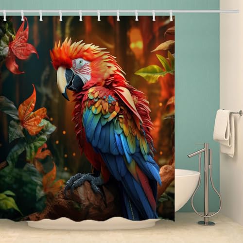 RFFLUX 3D Papagei Duschvorhang Anti Schimmel 180x180 cm mit 12 Haken Papagei Duschvorhänge Anti-Bakteriell Waschbar Wasserdicht Polyester Badvorhänge für Badezimmer（Stil 22-15） von RFFLUX