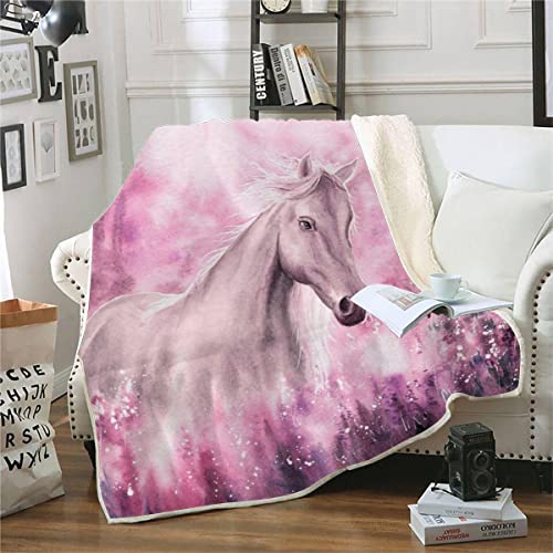 RFFLUX 3D Pferd Decke 130x150cm Warmer Winter Weich Aquarell Pferd Kuscheldecke Microfaser Sherpa Wohndecke TV Decke Flauschige Couchdecke für Kind Weihnachten Geschenk Blanket von RFFLUX