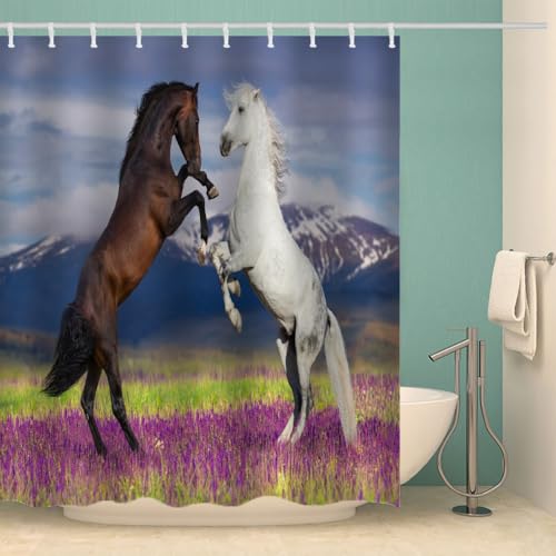 RFFLUX 3D Pferd Duschvorhang Anti Schimmel 180x180 cm mit 12 Haken Pferd Duschvorhänge Anti-Bakteriell Waschbar Wasserdicht Polyester Badvorhänge für Badezimmer（Stil 2-8） von RFFLUX