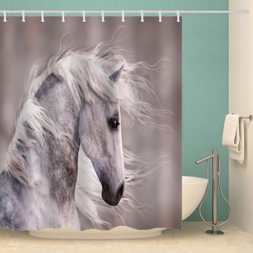 RFFLUX 3D Pferd Duschvorhang Anti Schimmel 180x180 cm mit 12 Haken Retro Pferd Duschvorhänge Anti-Bakteriell Waschbar Wasserdicht Polyester Badvorhänge für Badezimmer（Stil 2-9） von RFFLUX