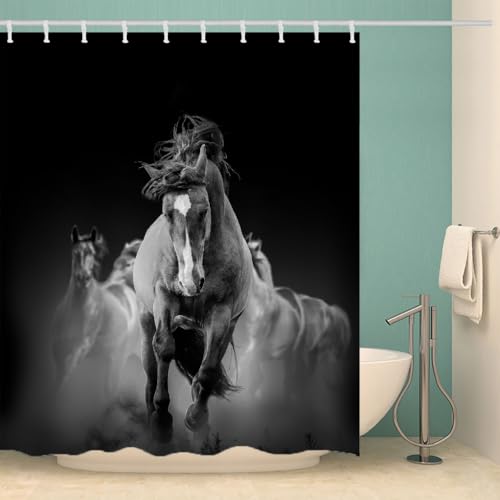 RFFLUX 3D Pferd Duschvorhang Anti Schimmel 180x200 cm mit 12 Ringe Polyester Tiere Pferd Duschvorhänge Anti-Bakteriell Waschbar Wasserdicht Badvorhänge für Badezimmer（Stil 6-5） von RFFLUX