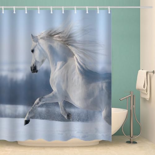 RFFLUX 3D Pferd Duschvorhang Anti Schimmel 240x200 cm mit 12 Ringe Polyester Pferd Duschvorhänge Anti-Bakteriell Waschbar Wasserdicht Badvorhänge für Badezimmer（Stil 3-4） von RFFLUX