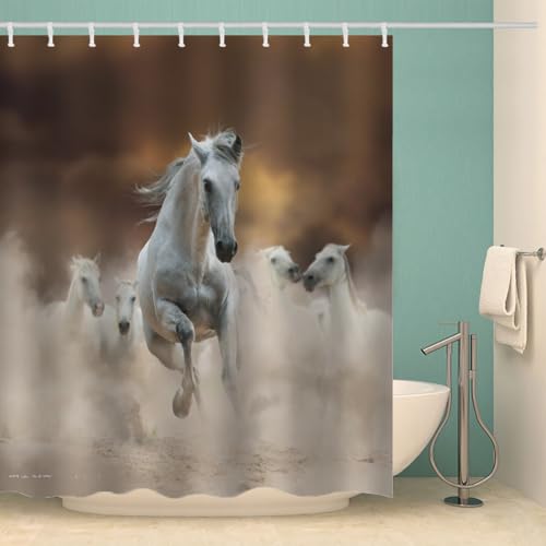 RFFLUX 3D Pferd Duschvorhang Anti Schimmel 240x200 cm mit 12 Ringe Polyester Pferd Duschvorhänge Anti-Bakteriell Waschbar Wasserdicht Badvorhänge für Badezimmer（Stil 9-11） von RFFLUX