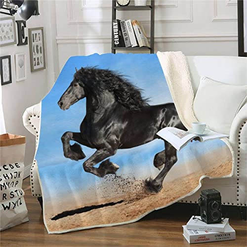 RFFLUX 3D Pferd Kuscheldecke 150x200cm Warmer Winter Weich Tier Galopp Pferd Decke Microfaser Sherpa Wohndecke Flauschige Couchdecke für Erwachsene Weihnachten Geschenk Blanket von RFFLUX