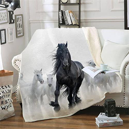 RFFLUX 3D Pferd Kuscheldecke 150x200cm Warmer Winter Weich Tier Galopp Pferd Decke Microfaser Sherpa Wohndecke Flauschige Couchdecke für Erwachsene Weihnachten Geschenk Blanket von RFFLUX