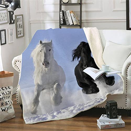 RFFLUX 3D Pferd Kuscheldecke 150x200cm Warmer Winter Weich Tier Galopp Pferd Decke Microfaser Sherpa Wohndecke Flauschige Couchdecke für Erwachsene Weihnachten Geschenk Blanket von RFFLUX