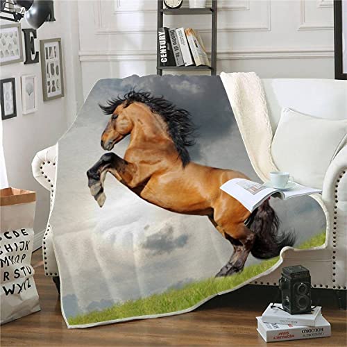 RFFLUX 3D Pferd Kuscheldecke 150x200cm Warmer Winter Weich Tier Galopp Pferd Decke Microfaser Sherpa Wohndecke Flauschige Couchdecke für Erwachsene Weihnachten Geschenk Blanket von RFFLUX