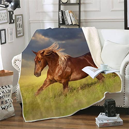 RFFLUX 3D Pferd Kuscheldecke 150x200cm Warmer Winter Weich Tier Galopp Pferd Decke Microfaser Sherpa Wohndecke Flauschige Couchdecke für Erwachsene Weihnachten Geschenk Blanket von RFFLUX