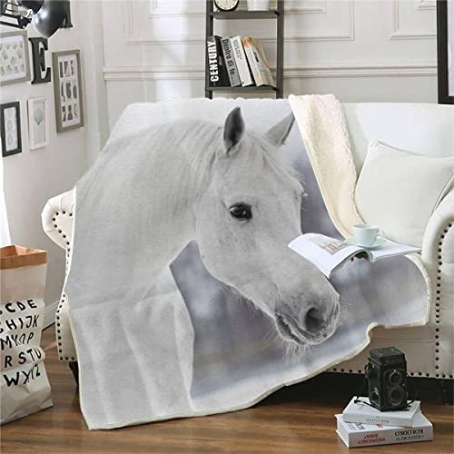 RFFLUX 3D Pferd Kuscheldecke 150x200cm Warmer Winter Weich Winterthema Pferd Decke Microfaser Sherpa Wohndecke Flauschige Couchdecke für Erwachsene Weihnachten Geschenk Blanket von RFFLUX