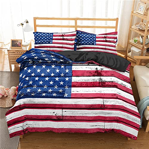 RFFLUX 3D Retro USA Flagge Bettwäsche Set 135x200 cm 2teilig mit Reißverschluss Weiche und Angenehme Schlafkomfort Microfaser Bettbezug Kinderbettwäsche mit Kissenbezug 80x80 cm von RFFLUX