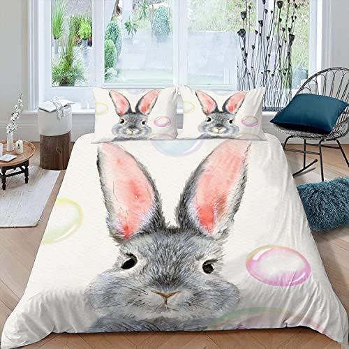 RFFLUX 3D Süß Ostern Hase Bettwäsche Set 135x200 cm 2teilig mit Reißverschluss Weiche und Angenehme Schlafkomfort Microfaser Bettbezug Kinderbettwäsche mit Kissenbezug 80x80 cm von RFFLUX