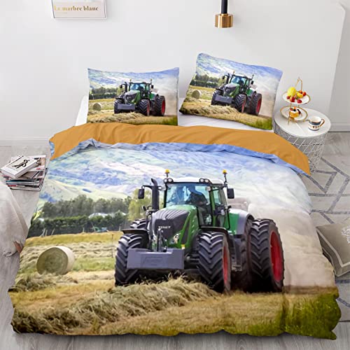 RFFLUX 3D Traktor Bettwäsche 135x200 cm 4teilig mit Reißverschluss Microfaser Warme Sommer Weich LKW Bettbezug Set Mähdrescher Kinderbettwäsche mit 2 Kissenbezug 80x80 cm für Mädchen Junge von RFFLUX