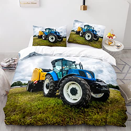 RFFLUX 3D Traktor Bettwäsche 135x200 cm 4teilig mit Reißverschluss Microfaser Warme Sommer Weich LKW Bettbezug Set Mähdrescher Kinderbettwäsche mit 2 Kissenbezug 80x80 cm für Mädchen Junge von RFFLUX