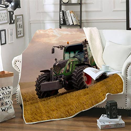 RFFLUX 3D Traktor Decke 130x150cm Warmer Winter Weich Bauernhof Mähdrescher Kuscheldecke Microfaser Sherpa Wohndecke TV Decke Flauschige Couchdecke für Kind Weihnachten Geschenk Blanket von RFFLUX