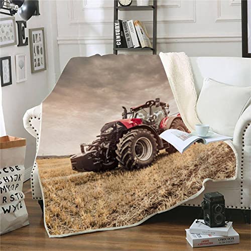 RFFLUX 3D Traktor Decke 130x150cm Warmer Winter Weich Bauernhof Mähdrescher Kuscheldecke Microfaser Sherpa Wohndecke TV Decke Flauschige Couchdecke für Kind Weihnachten Geschenk Blanket von RFFLUX