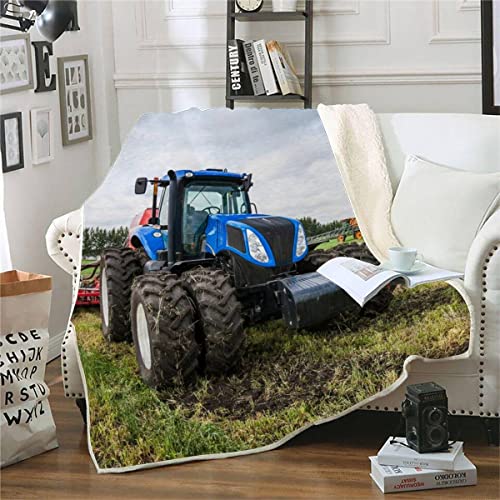 RFFLUX 3D Traktor Decke 130x150cm Warmer Winter Weich Bauernhof Mähdrescher Kuscheldecke Microfaser Sherpa Wohndecke TV Decke Flauschige Couchdecke für Kind Weihnachten Geschenk Blanket von RFFLUX