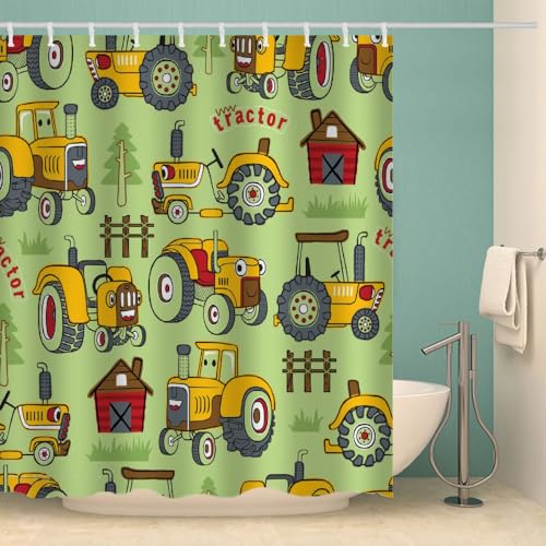 RFFLUX 3D Traktor Duschvorhänge 120x180 cm Polyester Cartoon Traktor Duschvorhang Anti Schimmel mit 12 Haken Anti-Bakteriell Waschbar Wasserdicht Badvorhänge für Badezimmer（Stil 8-8） von RFFLUX