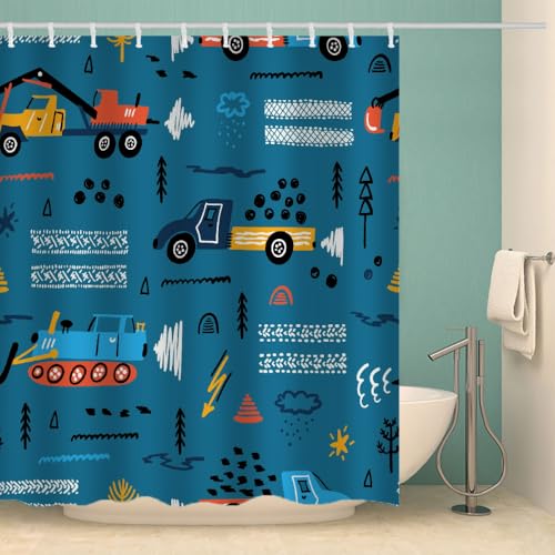 RFFLUX 3D Traktor Duschvorhang Anti Schimmel 180x200 cm mit 12 Ringe Polyester Cartoon Traktor Duschvorhänge Anti-Bakteriell Waschbar Wasserdicht Badvorhänge für Badezimmer（Stil 5-15） von RFFLUX