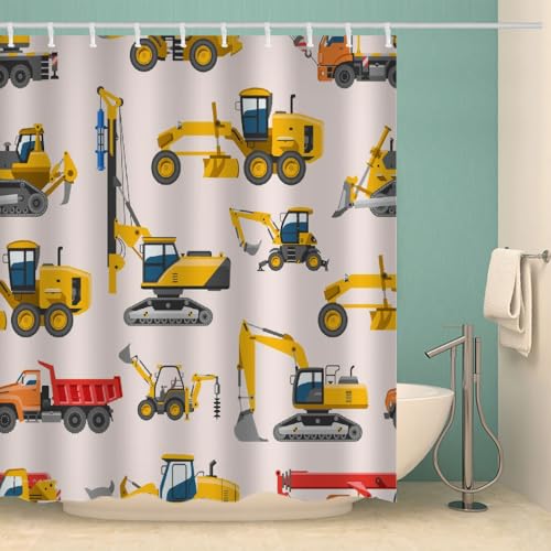 RFFLUX 3D Traktor Duschvorhang Anti Schimmel 180x200 cm mit 12 Ringe Polyester Cartoon Traktor Duschvorhänge Anti-Bakteriell Waschbar Wasserdicht Badvorhänge für Badezimmer（Stil 5-4） von RFFLUX