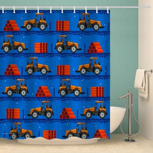 RFFLUX 3D Traktor Duschvorhang Anti Schimmel 240x200 cm mit 12 Ringe Polyester Cartoon Traktor Duschvorhänge Anti-Bakteriell Waschbar Wasserdicht Badvorhänge für Badezimmer（Stil 5-5） von RFFLUX