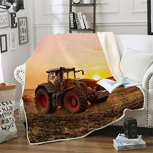 RFFLUX 3D Traktor Kuscheldecke 150x200cm Warmer Winter Weich Bauernhof Mähdrescher Decke Microfaser Sherpa Wohndecke Flauschige Couchdecke für Erwachsene Weihnachten Geschenk Blanket von RFFLUX