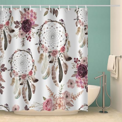RFFLUX 3D Traumfänger Duschvorhang Anti Schimmel 180x180 cm mit 12 Haken Traumfänger Duschvorhänge Anti-Bakteriell Waschbar Wasserdicht Polyester Badvorhänge für Badezimmer（Stil 2-1） von RFFLUX