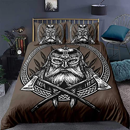 RFFLUX 3D Wikinger Bettwäsche Set 135x200 cm 2teilig mit Reißverschluss Weiche und Angenehme Schlafkomfort Microfaser Bettbezug Wikinger Odin Kinderbettwäsche mit Kissenbezug 80x80 cm von RFFLUX