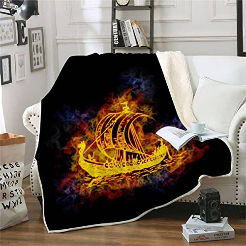 RFFLUX 3D Wikinger Decke 130x150cm Warmer Winter Weich Flamme Piratenschiff Kuscheldecke Microfaser Sherpa Wohndecke TV Decke Flauschige Couchdecke für Kind Weihnachten Geschenk Blanket von RFFLUX