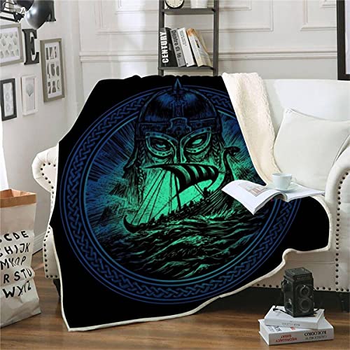 RFFLUX 3D Wikinger Decke 130x150cm Warmer Winter Weich Odin Piratenschiff Kuscheldecke Microfaser Sherpa Wohndecke TV Decke Flauschige Couchdecke für Kind Weihnachten Geschenk Blanket von RFFLUX