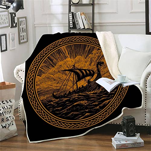 RFFLUX 3D Wikinger Decke 130x150cm Warmer Winter Weich Retro Piratenschiff Kuscheldecke Microfaser Sherpa Wohndecke TV Decke Flauschige Couchdecke für Kind Weihnachten Geschenk Blanket von RFFLUX