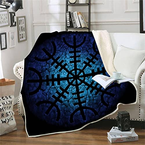 RFFLUX 3D Wikinger Kuscheldecke 150x200cm Warmer Winter Weich Blau Decke Microfaser Sherpa Wohndecke Flauschige Couchdecke für Erwachsene Weihnachten Geschenk Blanket von RFFLUX