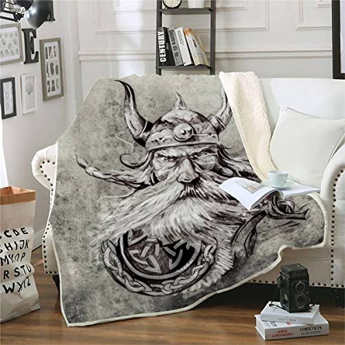 RFFLUX 3D Wikinger Kuscheldecke 150x200cm Warmer Winter Weich Retro Odin Decke Microfaser Sherpa Wohndecke Flauschige Couchdecke für Erwachsene Weihnachten Geschenk Blanket von RFFLUX