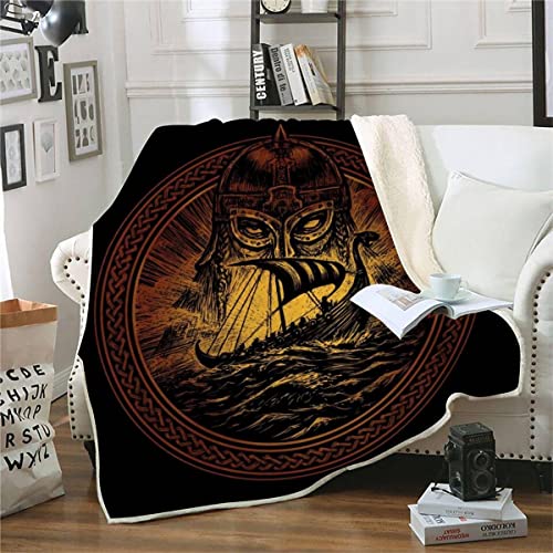 RFFLUX 3D Wikinger Kuscheldecke 150x200cm Warmer Winter Weich Retro Odin Decke Microfaser Sherpa Wohndecke Flauschige Couchdecke für Erwachsene Weihnachten Geschenk Blanket von RFFLUX