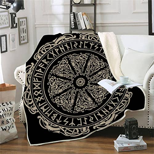 RFFLUX 3D Wikinger Kuscheldecke 150x200cm Warmer Winter Weich Retro Decke Microfaser Sherpa Wohndecke Flauschige Couchdecke für Erwachsene Weihnachten Geschenk Blanket von RFFLUX