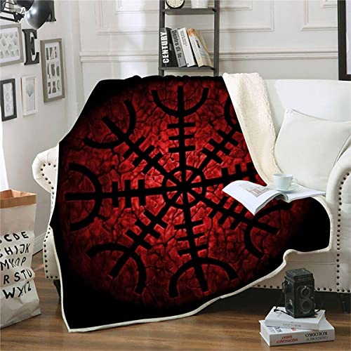 RFFLUX 3D Wikinger Kuscheldecke 150x200cm Warmer Winter Weich Rot Decke Microfaser Sherpa Wohndecke Flauschige Couchdecke für Erwachsene Weihnachten Geschenk Blanket von RFFLUX