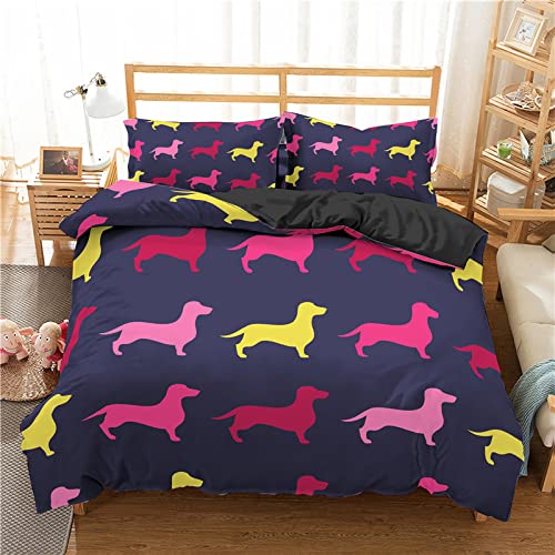 RFFLUX 3D bunt Tier dackel Bettwäsche Set 135x200 cm 2teilig mit Reißverschluss Weiche und Angenehme Schlafkomfort Microfaser Bettbezug Kinderbettwäsche mit Kissenbezug 80x80 cm von RFFLUX