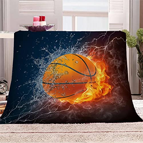 RFFLUX Basketball Flanelldecke 150x200 cm Microfaser Waschbar Flauschige Wohndecke 3D cool Feuer und Wasser Kuscheldecke Sommer Leichte Weiche Winter Warme TV Decke Tagesdecke Sofadecke von RFFLUX