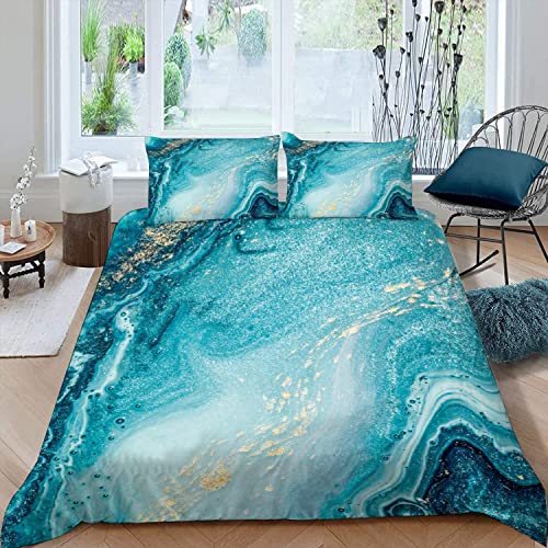 RFFLUX Bettwäsche 155x220 cm 3teilig mit Reißverschluss 3D Abstrakt Meer Blau Marmor Bettwäsche Sets Warme Winter Sommer Weich und Angenehme Bettbezüge mit 2 Kissenbezug 80x80 cm für Teenager von RFFLUX