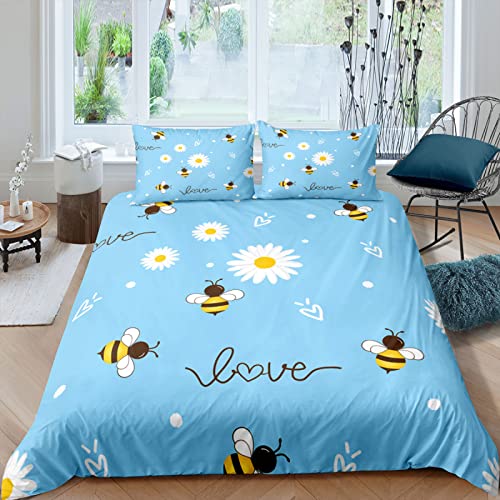 RFFLUX Bettwäsche 155x220 cm 3teilig mit Reißverschluss 3D Blumen Bienen Gänseblümchen Bettwäsche Sets Warme Winter Sommer Weich und Angenehme Bettbezüge mit 2 Kissenbezug 80x80 cm für Teenager von RFFLUX