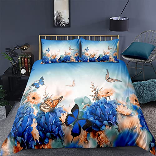 RFFLUX Bettwäsche 155x220 cm 3teilig mit Reißverschluss 3D Frühling Blumen Schmetterlinge Bettwäsche Sets Warme Winter Sommer Weich und Angenehme Bettbezüge mit 2 Kissenbezug 80x80 cm für Teenager von RFFLUX