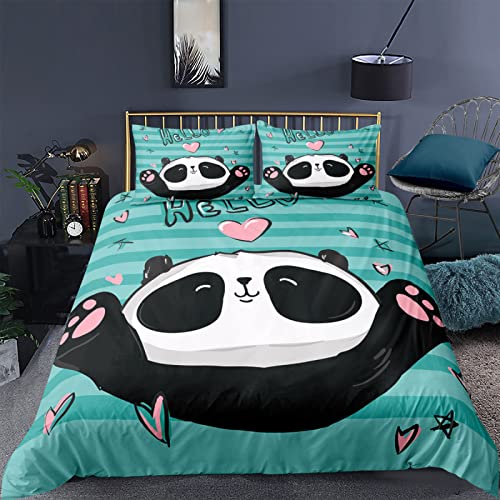 RFFLUX Bettwäsche 155x220 cm 3teilig mit Reißverschluss 3D Panda süß Tier Bettwäsche Sets Warme Winter Sommer Weich und Angenehme Bettbezüge mit 2 Kissenbezug 80x80 cm für Teenager von RFFLUX