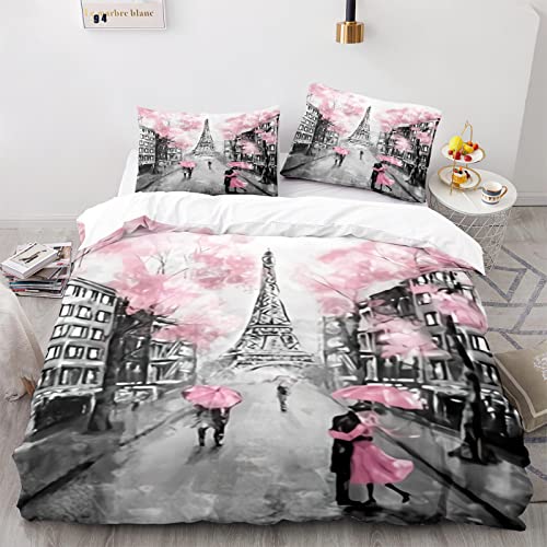 RFFLUX Eiffelturm Bettwäsche 155x220 cm 3teilig mit Reißverschluss 3D Frankreich Paris Bettwäsche Sets Warme Winter Sommer Weich und Angenehme Bettbezüge mit 2 Kissenbezug 80x80 cm für Teenager von RFFLUX