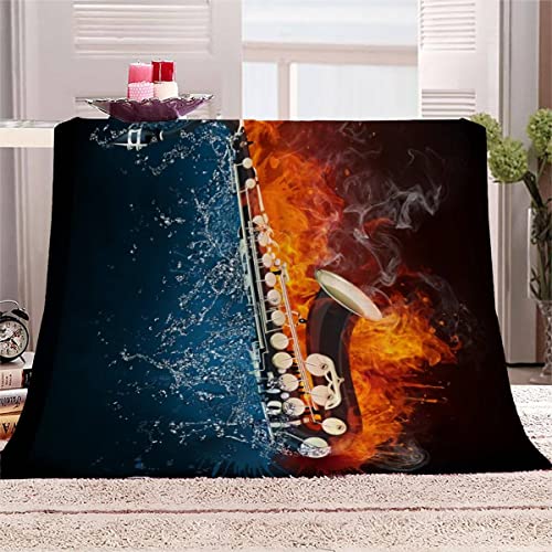 RFFLUX Saxophon Kuscheldecke 130x150 cm Kinder Wohndecke 3D cool Feuer und Wasser Flanell Decke Microfaser Sommer Leichte Weiche Winter Warme TV Decke Sofadecke Tagesdecke Fleecedecke von RFFLUX