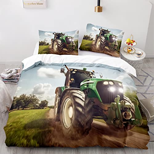 RFFLUX Traktor Bettwäsche 155x220 cm 3teilig mit Reißverschluss 3D LKW Bettwäsche Sets Warme Winter Sommer Weich und Angenehme Mähdrescher Bettbezüge mit 2 Kissenbezug 80x80 cm für Teenager von RFFLUX