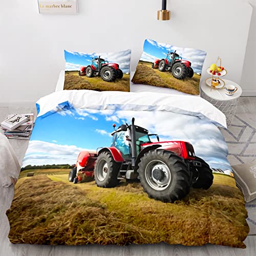 RFFLUX Traktor Bettwäsche 155x220 cm 3teilig mit Reißverschluss 3D LKW Bettwäsche Sets Warme Winter Sommer Weich und Angenehme Mähdrescher Bettbezüge mit 2 Kissenbezug 80x80 cm für Teenager von RFFLUX