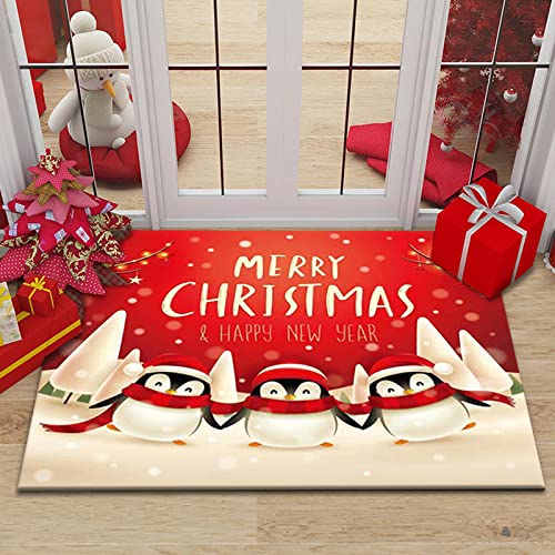 RFFLUX Weihnachts Fußmatte Innen und Außen 40x60 cm Cartoon Pinguin Türmatte rutschfest Waschbar Türvorleger Weich Fussmatte Wohnzimmer Schlafzimmer Weihnachts Teppich für Home Deko von RFFLUX