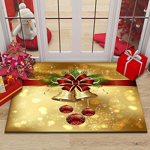 RFFLUX Weihnachts Fußmatte Innen und Außen 40x60 cm golden Glocke Türmatte rutschfest Waschbar Türvorleger Weich Fussmatte Wohnzimmer Schlafzimmer Weihnachts Teppich für Home Deko von RFFLUX