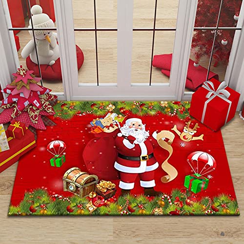 RFFLUX Weihnachts Fußmatte Innen und Außen 50x80 cm Cartoon Weihnachtsmann Türmatte rutschfest Waschbar Türvorleger Weich Fussmatte Wohnzimmer Schlafzimmer Weihnachts Teppich für Home Deko von RFFLUX