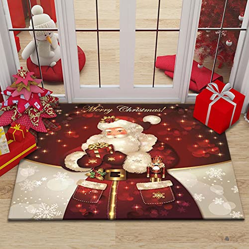 RFFLUX Weihnachts Fußmatte Innen und Außen 50x80 cm Luxus weihnachtsmann Türmatte rutschfest Waschbar Türvorleger Weich Fussmatte Wohnzimmer Schlafzimmer Weihnachts Teppich für Home Deko von RFFLUX